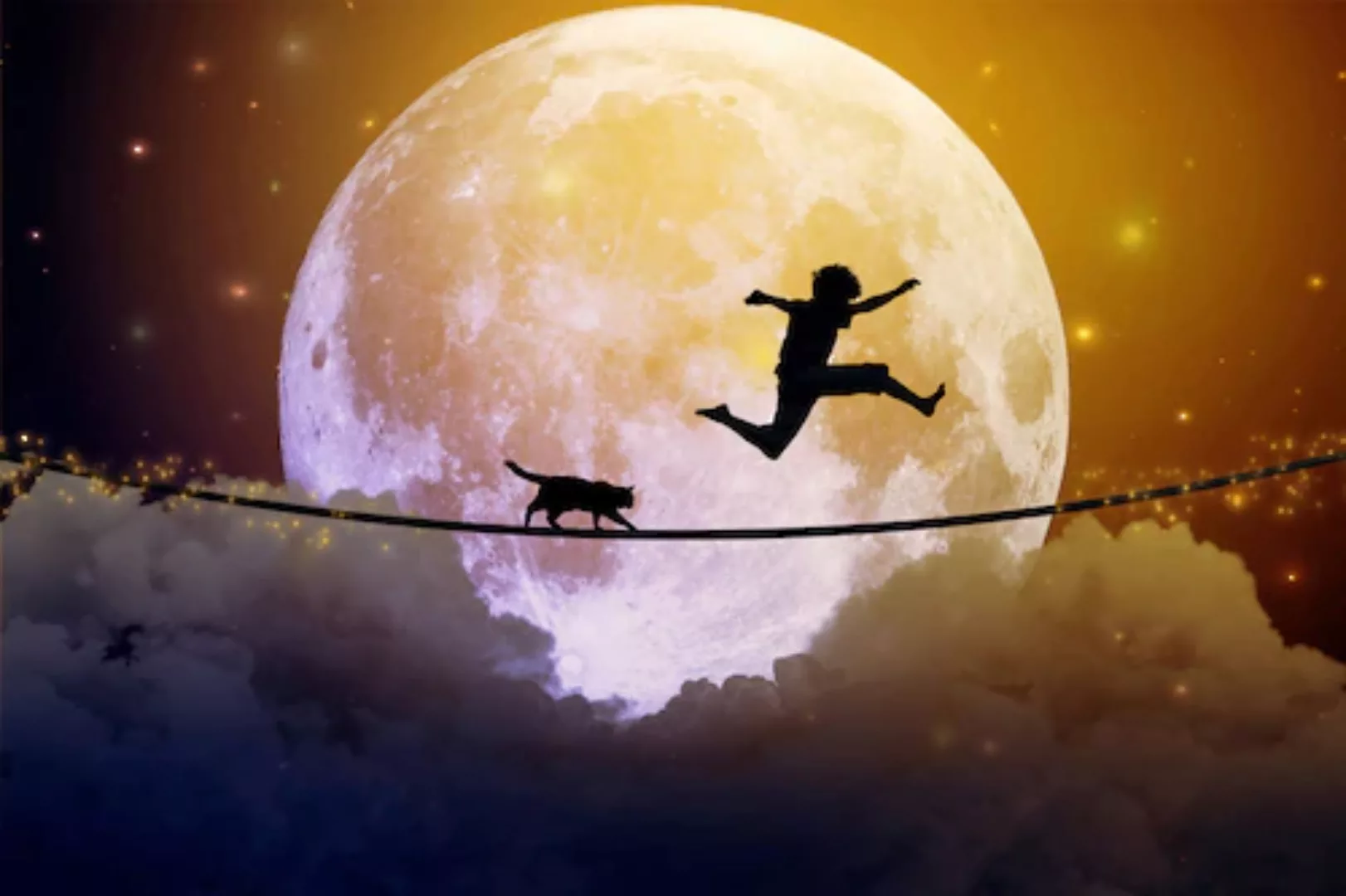 Papermoon Fototapete »VOLLMOND-MOND WOLKEN STERNE HIMMEL NATUR SURREAL DEKO günstig online kaufen