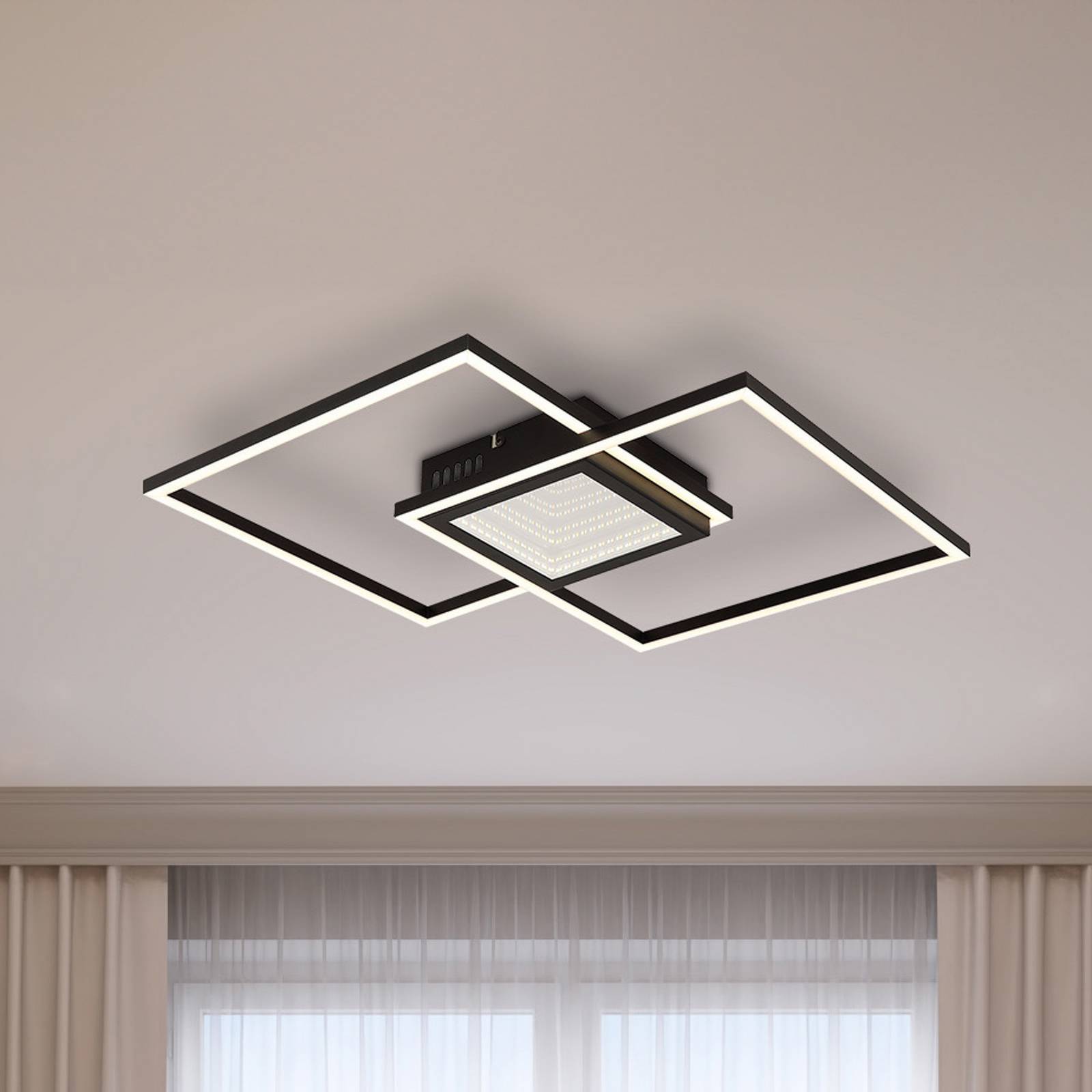 LED-Deckenlampe Saunders, Länge 43 cm, schwarz, 3D-Effekt günstig online kaufen