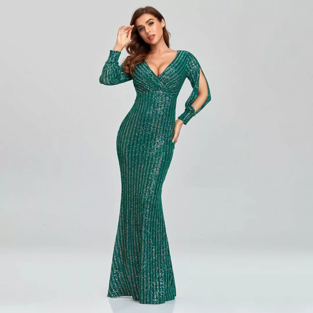 jalleria Dirndl Meerjungfrau-Abendkleid mit V-Ausschnitt und Pailletten in günstig online kaufen