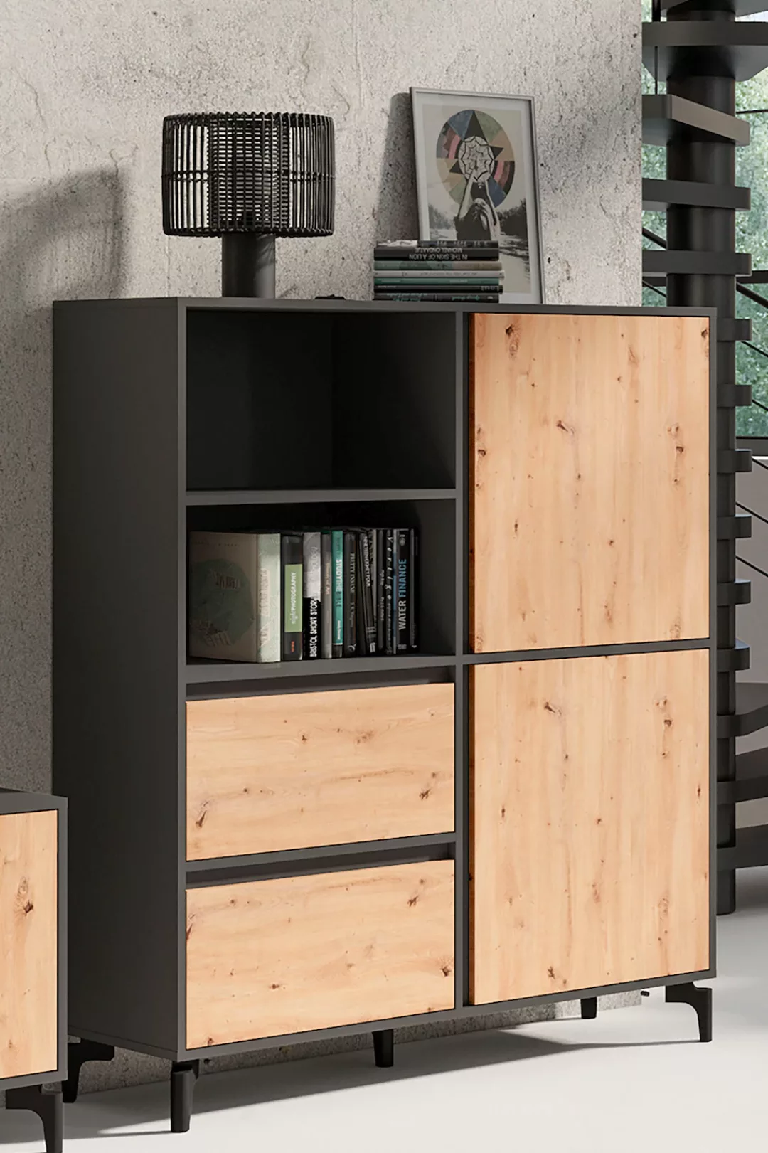 INOSIGN Highboard "Blackwood", Breite 126 cm, Korpus Anthrazit mit Absetzun günstig online kaufen