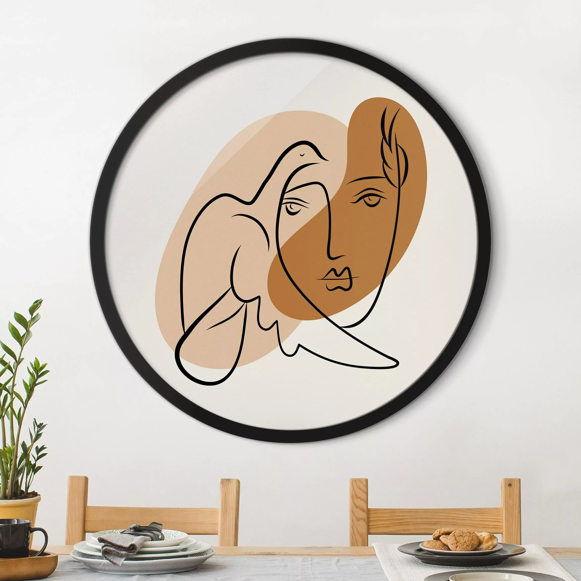 Rundes Gerahmtes Bild Picasso Interpretation - Dame mit Taube günstig online kaufen