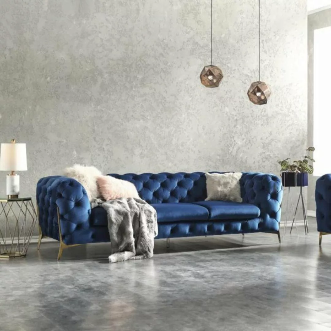 JVmoebel Sofa Blauer Chesterfield Textil Sofa Polster Sitz Couch Big XXL 3 günstig online kaufen