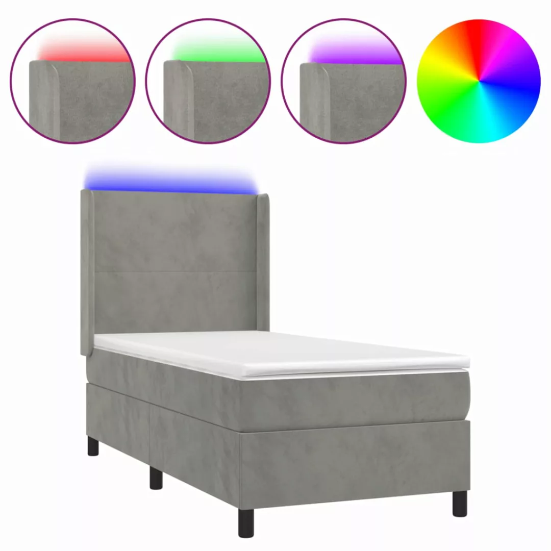 Vidaxl Boxspringbett Mit Matratze & Led Hellgrau 100x200 Cm Samt günstig online kaufen