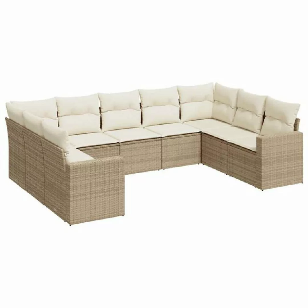 vidaXL Sofaelement 9-tlg. Garten-Sofagarnitur mit Kissen Beige Poly Rattan günstig online kaufen