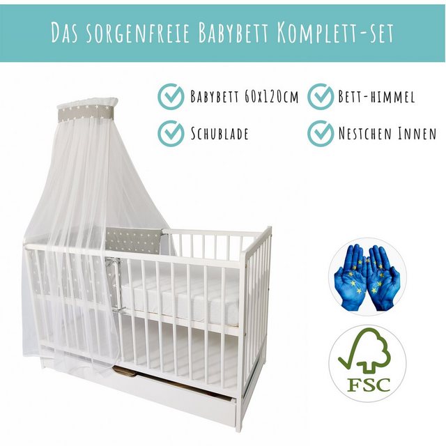 Kids Collective Komplettbett Babybett Komplett-Set 60x120 Gitterbett mit Hi günstig online kaufen