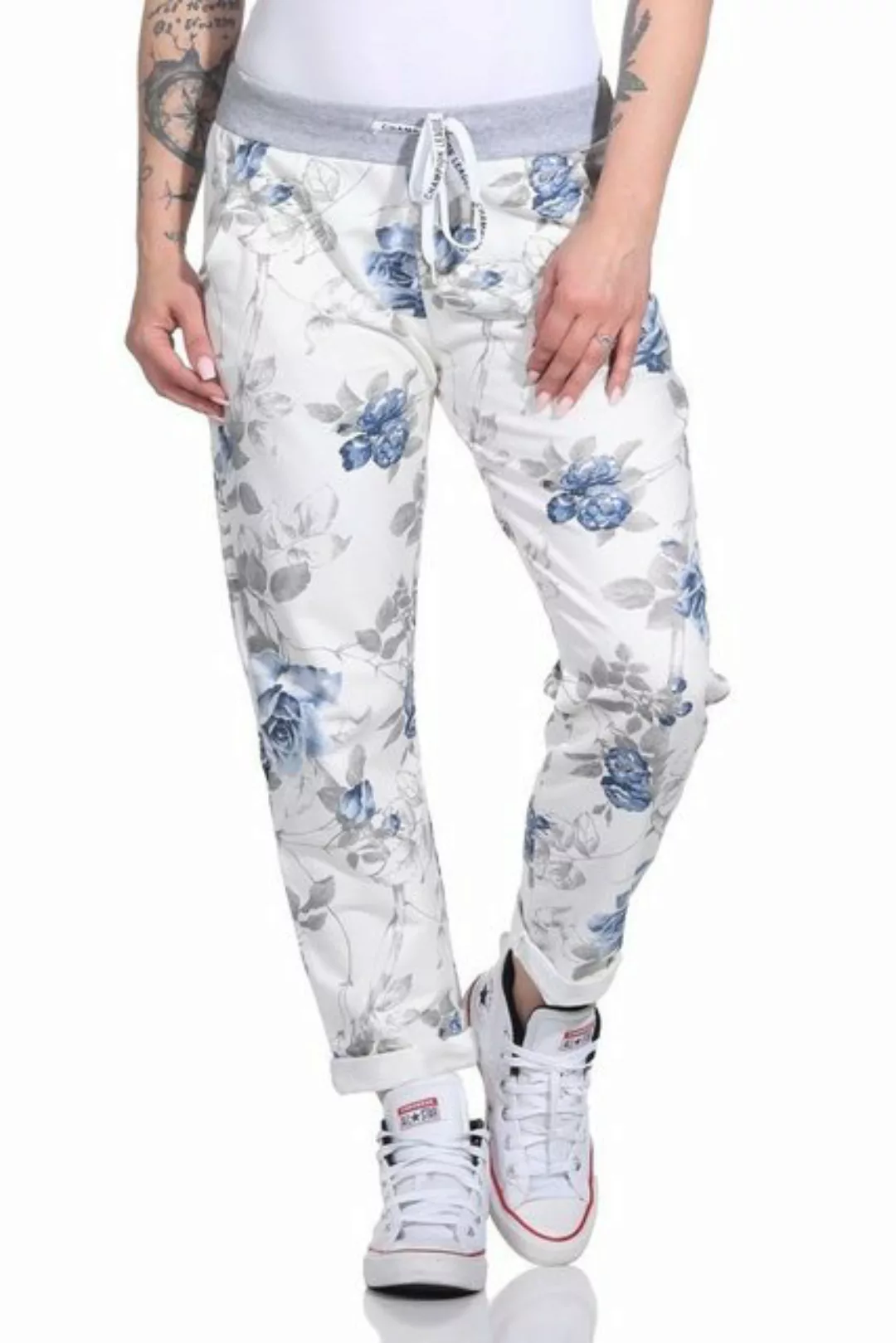 Mississhop Chinohose Damen Hose Blumen Jogginghose Baumwolle gemustert M. 2 günstig online kaufen