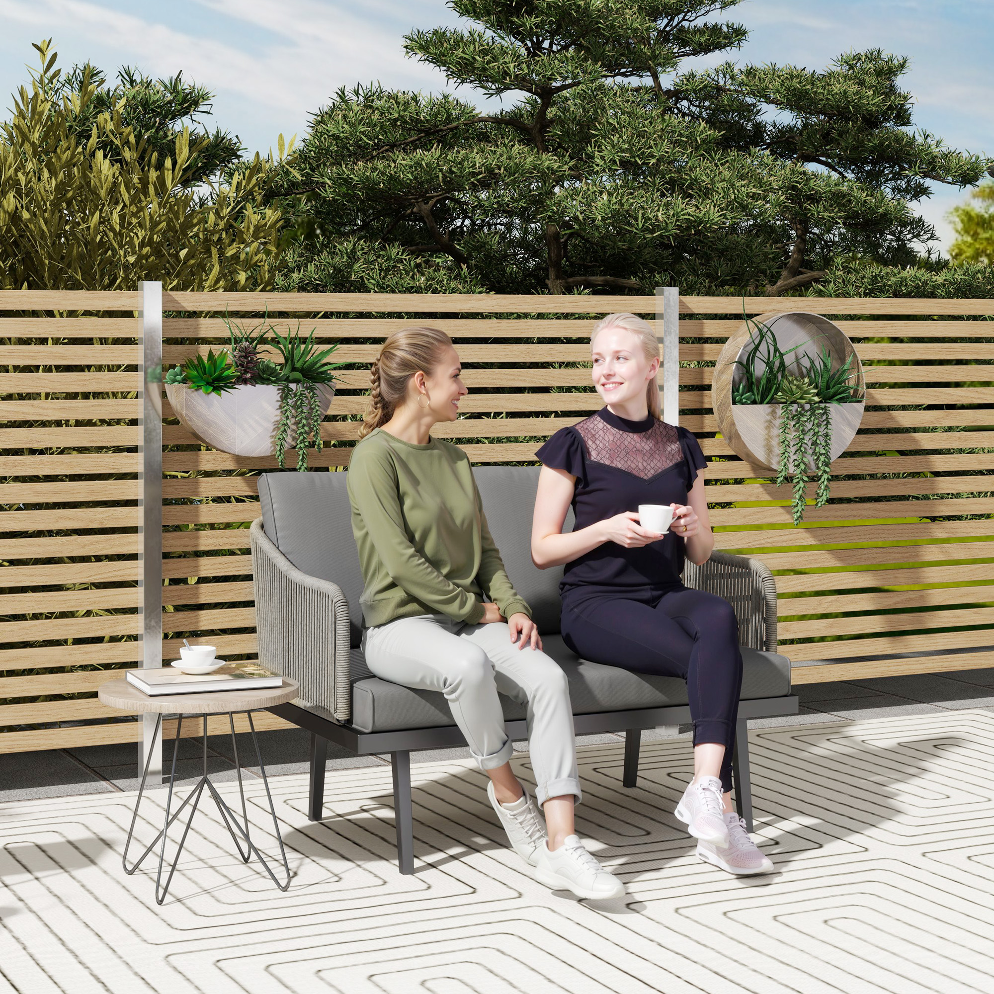 Outsunny Gartensofa 2-Sitzer mit Rattankissen, Outdoor-Sofa mit Armlehnen, günstig online kaufen