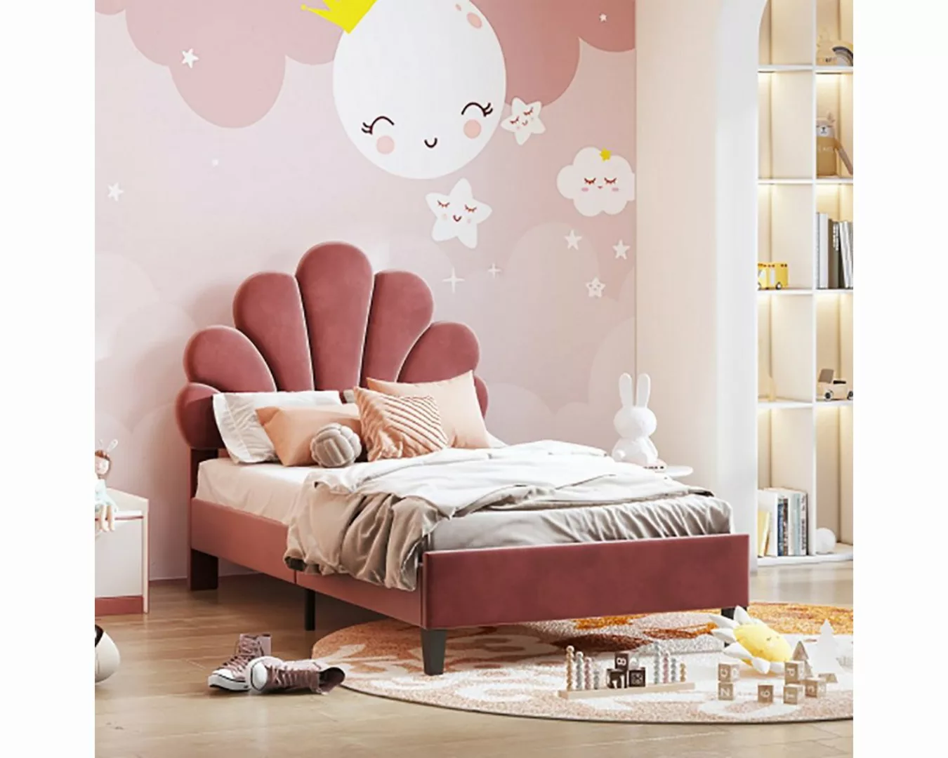 DOTMALL Bett Kinderbettgestell mit blumenförmigem Kopfteil und Lattenrost günstig online kaufen