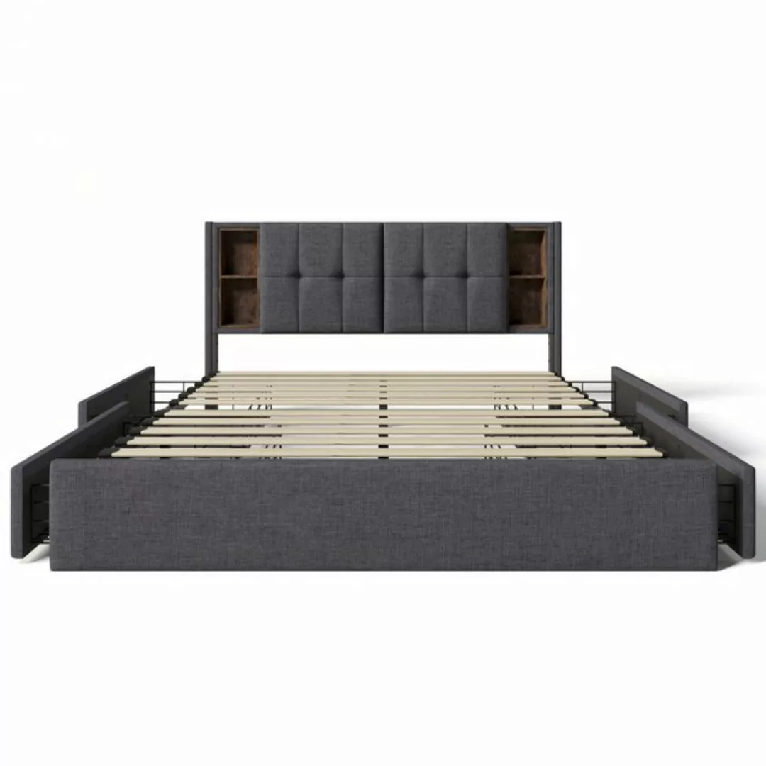 WISHDOR Polsterbett Doppelbett (4 Schubladen, mit Matratze), mit Kabellosem günstig online kaufen