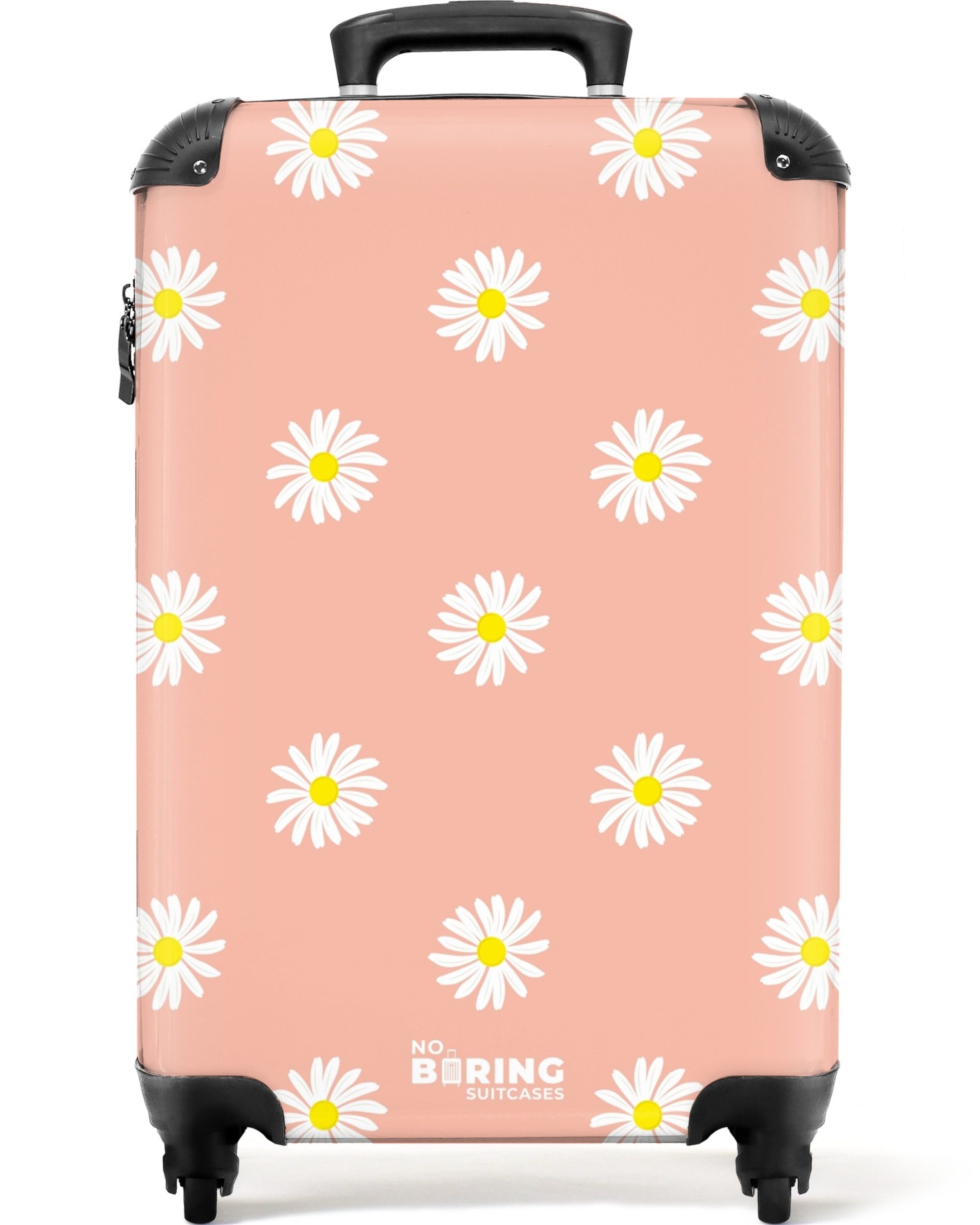 NoBoringSuitcases.com© Hartschalen-Trolley Pastellorange mit Gänseblümchen günstig online kaufen