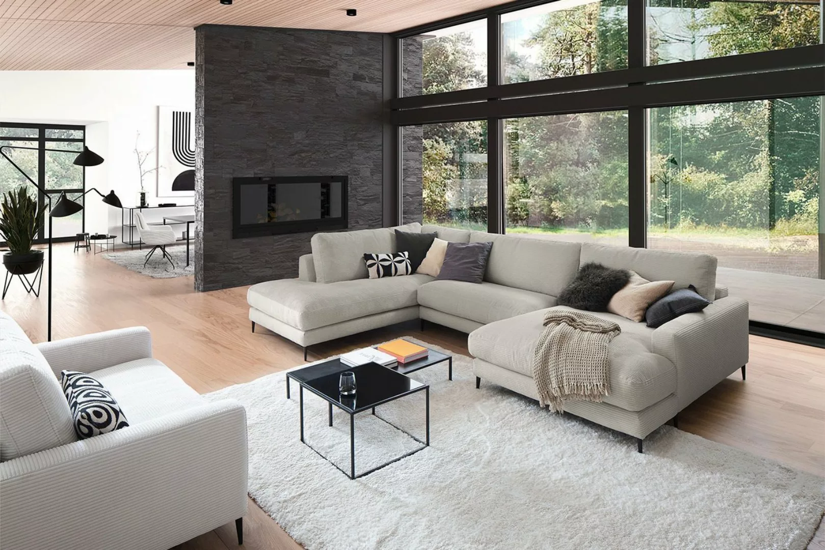 KAWOLA Wohnlandschaft CARA, Sofa U-Form Cord, Longchair rechts od. links, v günstig online kaufen