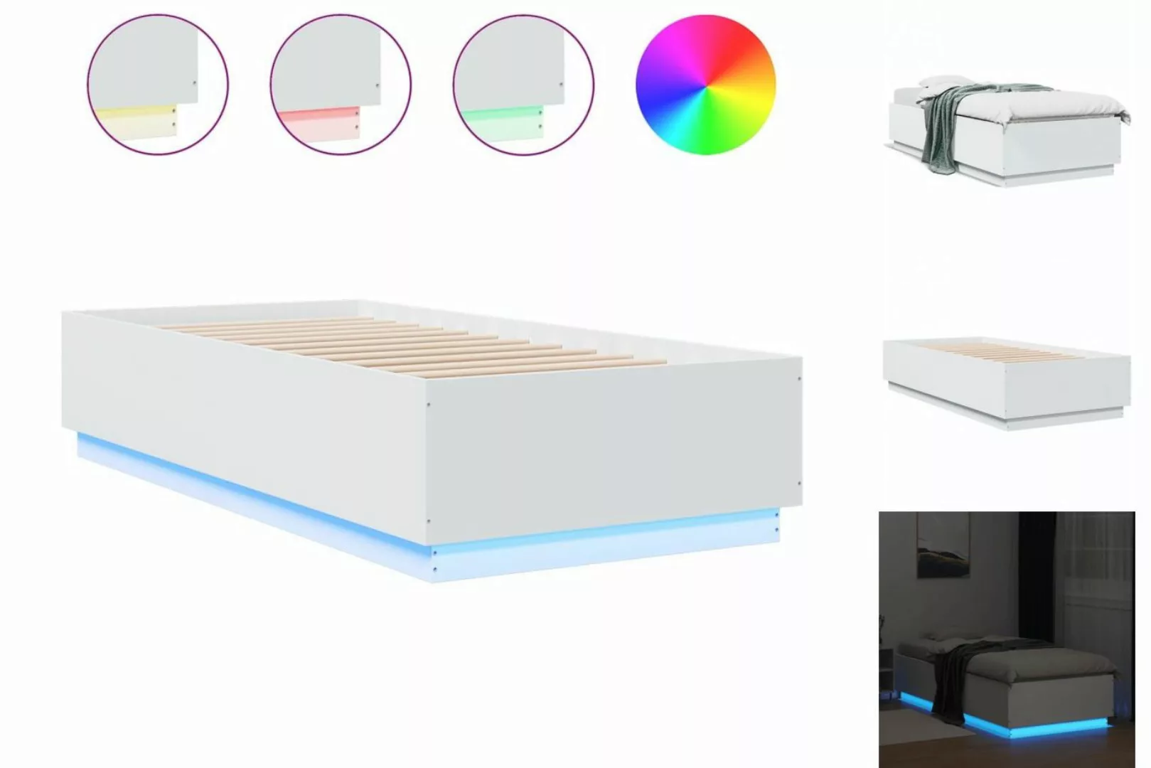 vidaXL Bettgestell Bettgestell mit LED Weiß 100x200 cm Spanplatte Bett Bett günstig online kaufen