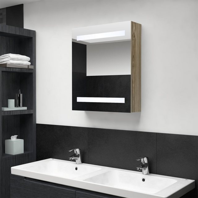 vidaXL Badezimmerspiegelschrank LED-Bad-Spiegelschrank Weiß und Eichen-Opti günstig online kaufen
