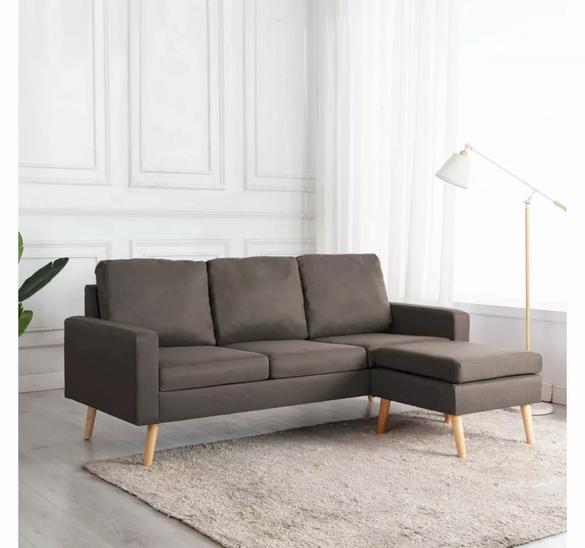 vidaXL Sofa 3 Sitzer Sofa mit Hocker Stoff, Taupe günstig online kaufen