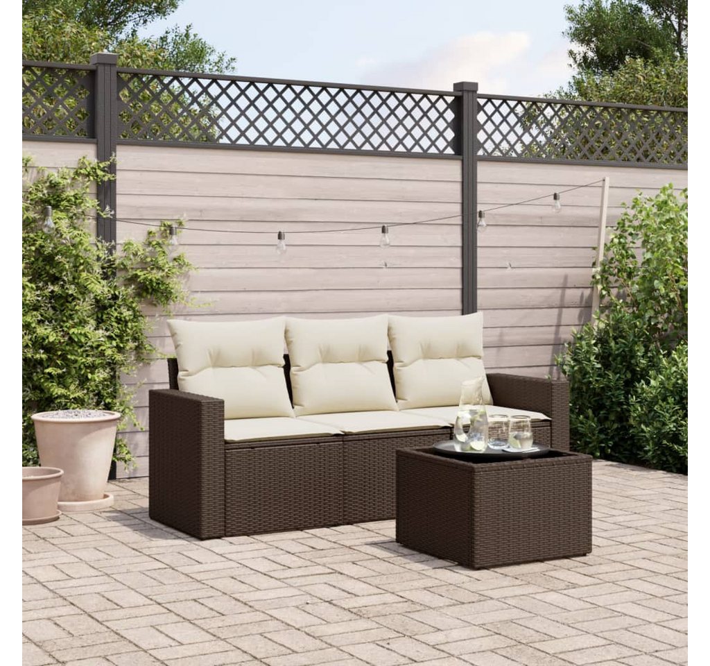 vidaXL Sofaelement 4-tlg. Garten-Sofagarnitur mit Kissen Braun Poly Rattan günstig online kaufen