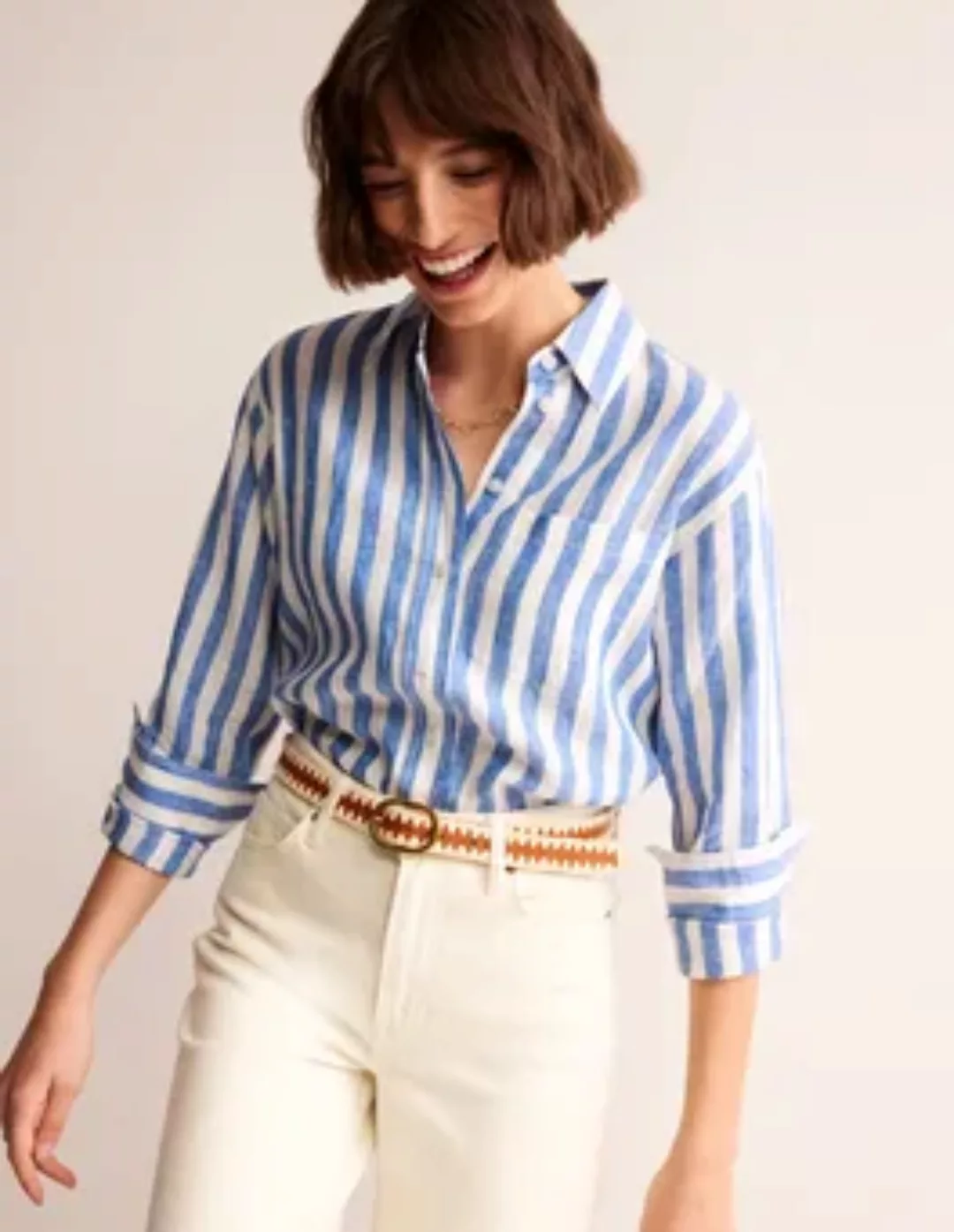 Connie Leinenhemd Damen Boden, Kobalt Streifen günstig online kaufen