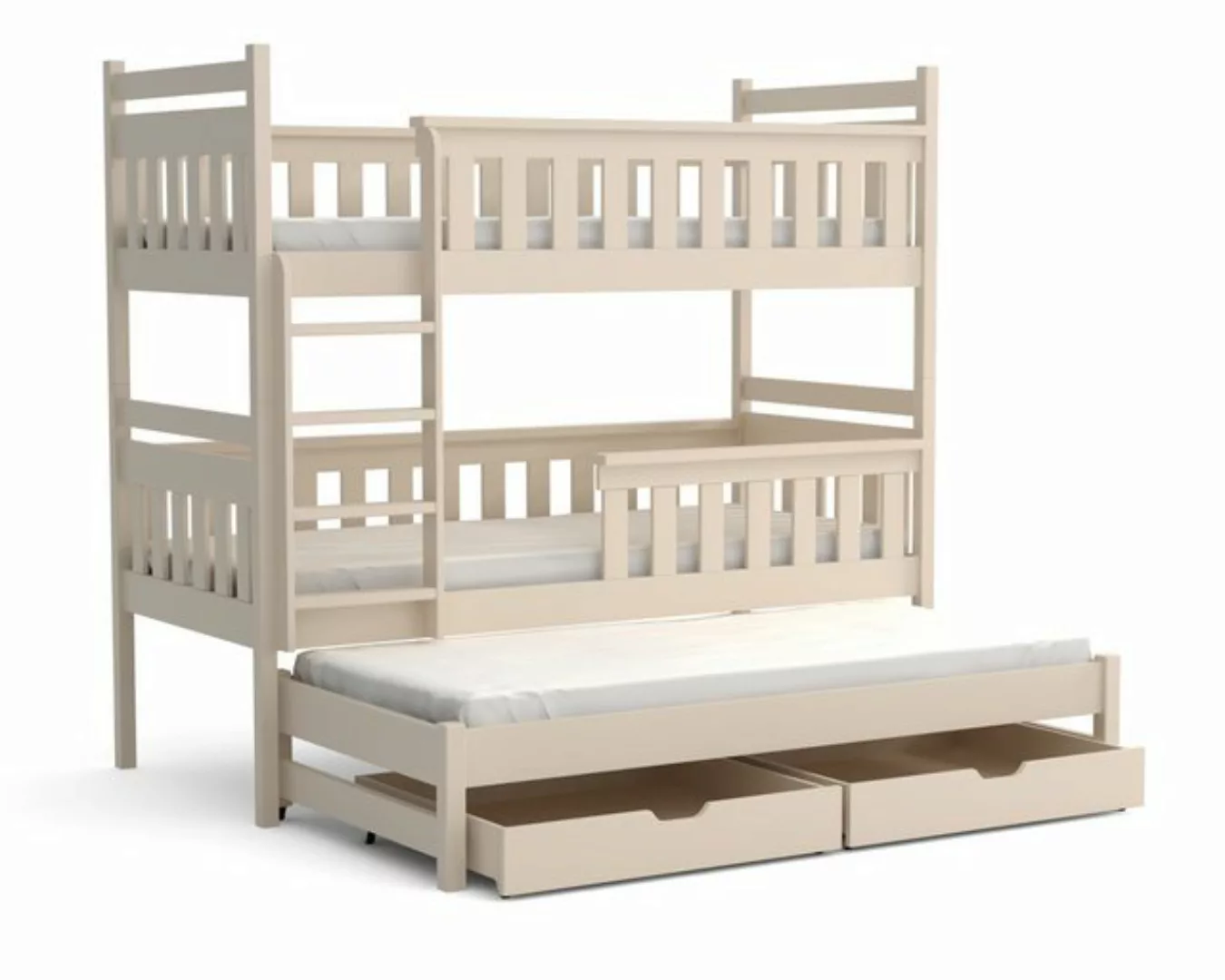 Deine Möbel 24 Etagenbett BEN für 3 Kinder 90x200 Weiß Beige ohne Matratzen günstig online kaufen