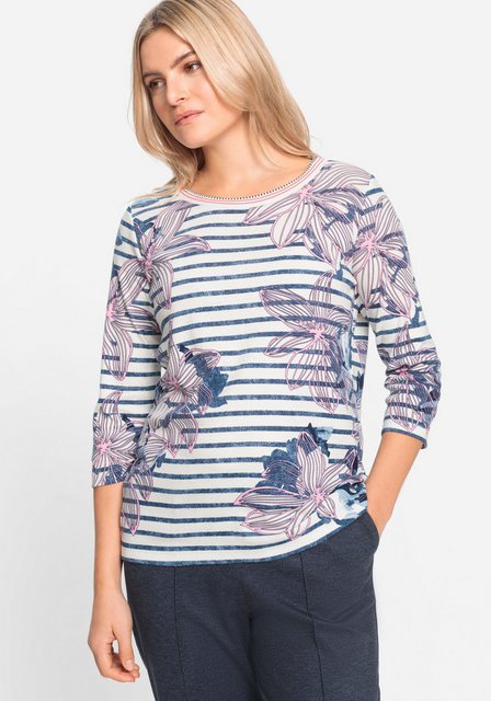 Olsen Rundhalsshirt (1-tlg) mit Streifen und stilisierten Blumenmotiven günstig online kaufen