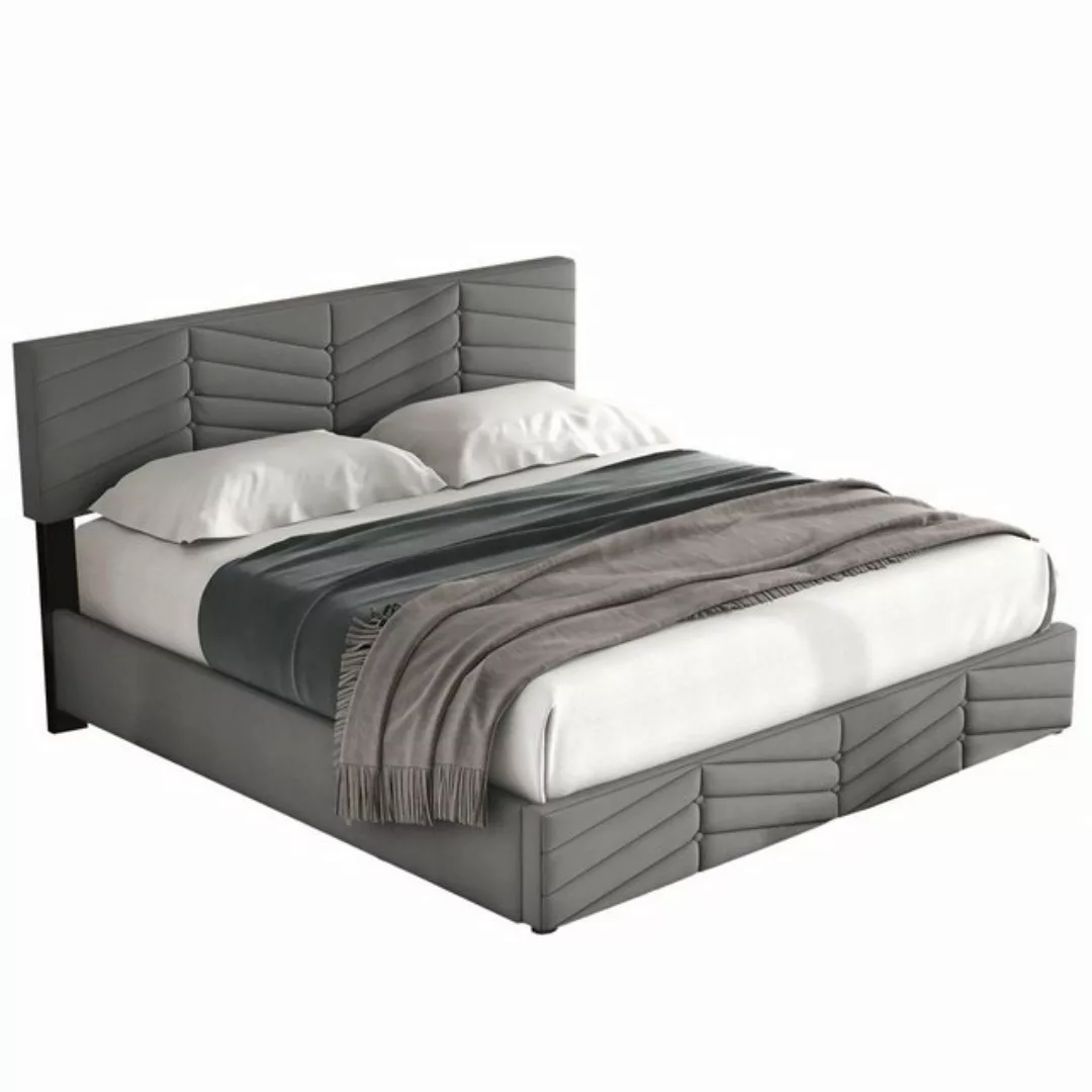 OKWISH Polsterbett Doppelbett Stauraumbett (160 x 200,Grau mit Lattenrost o günstig online kaufen