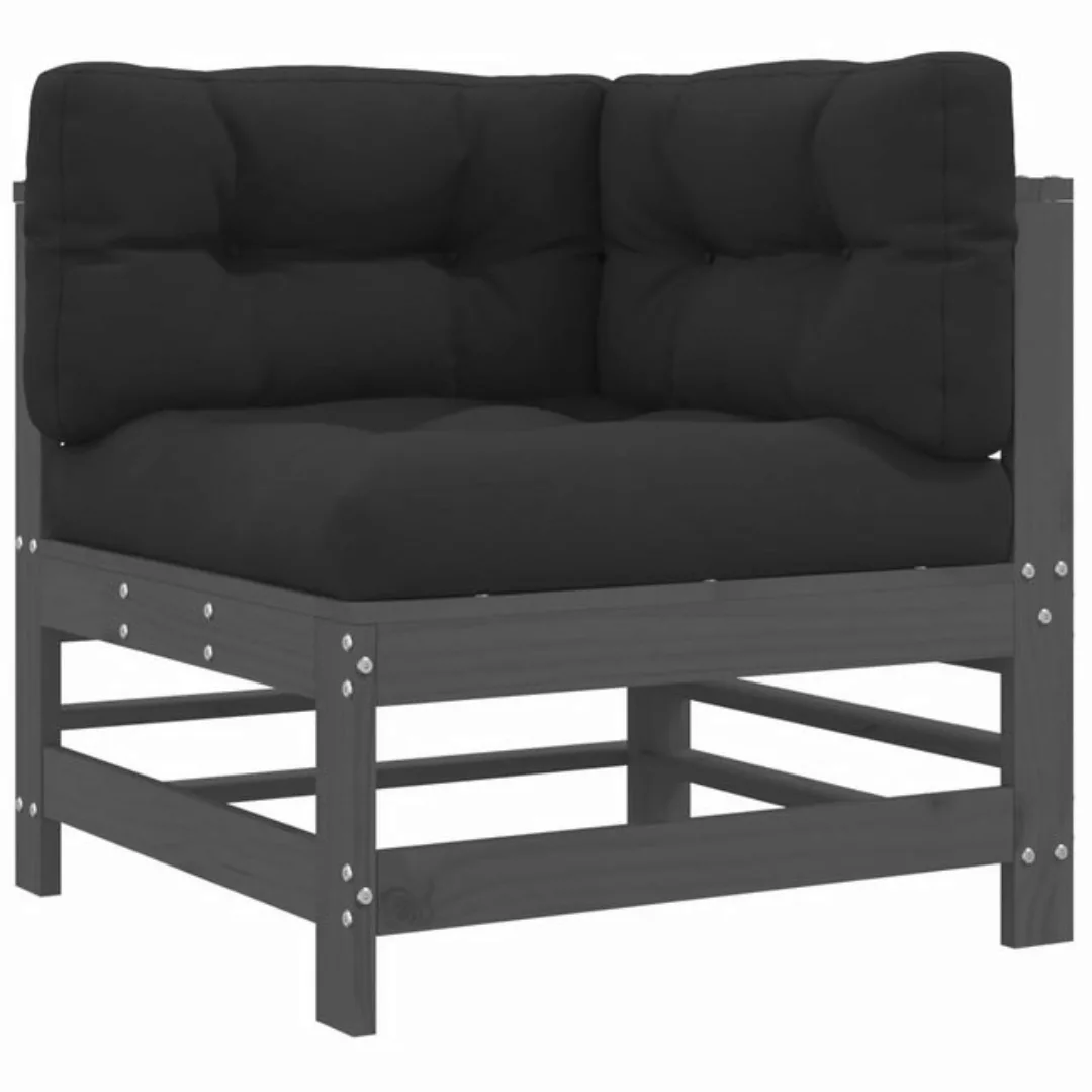 vidaXL Sofaelement Ecksofa mit Kissen Grau Massivholz Kiefer (1 St) günstig online kaufen