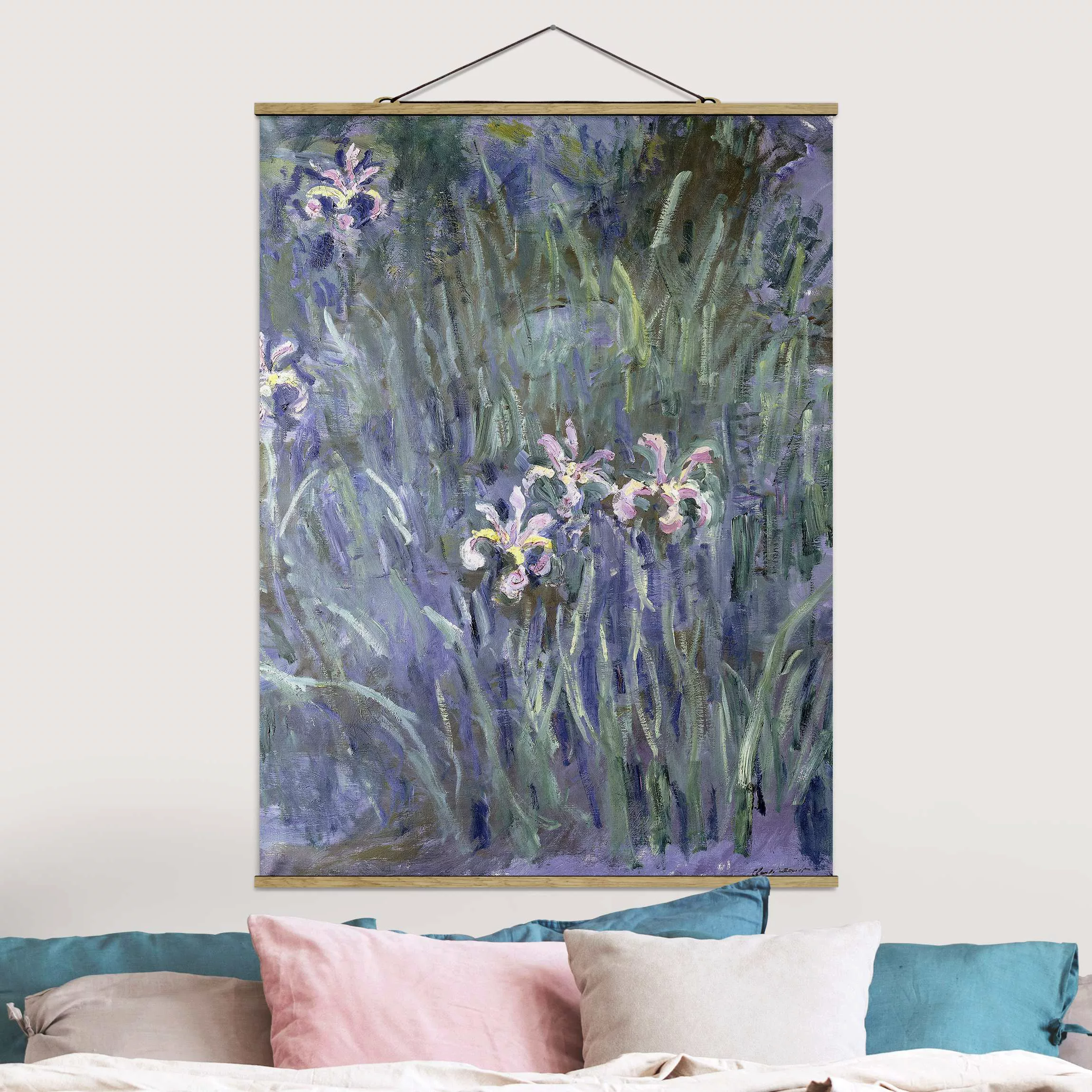Stoffbild Blumen mit Posterleisten - Hochformat Claude Monet - Schwertlilie günstig online kaufen