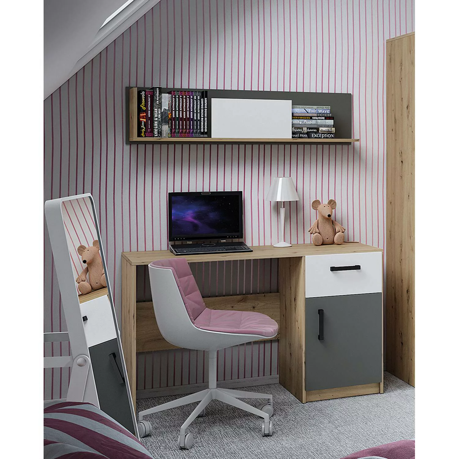 Teenager Schreibtisch Set FYLI-131 in Artisan Eiche Nb., mit weiß/anthrazit günstig online kaufen