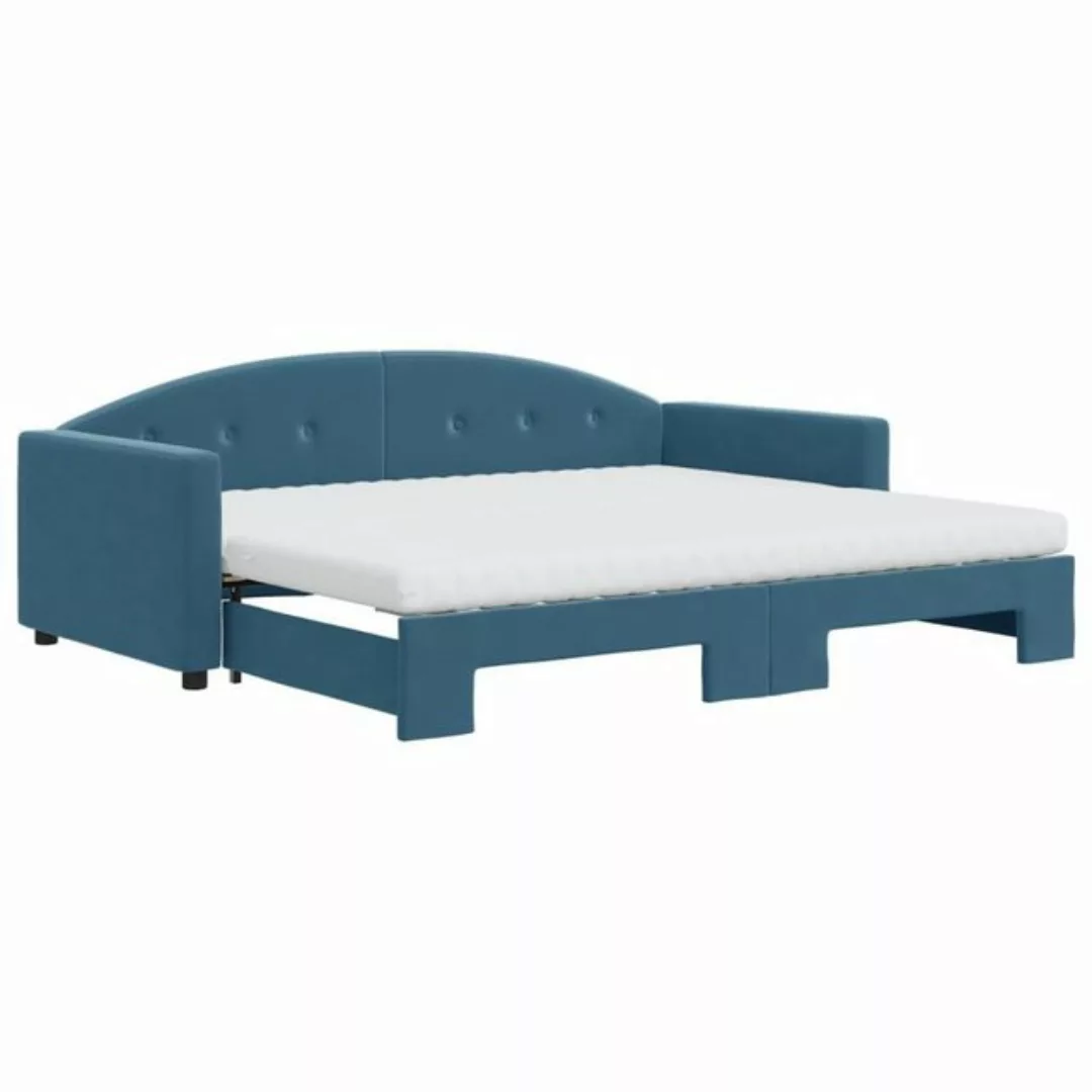 vidaXL Bett Tagesbett Ausziehbar mit Matratzen Blau 90x200 cm Samt günstig online kaufen