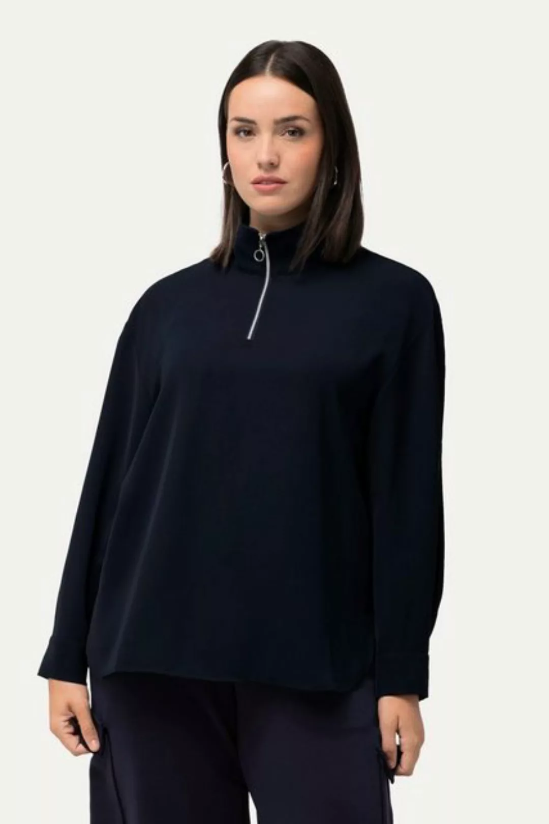 Ulla Popken Tunika Tunika Zipper Oversized Stehkragen Langarm günstig online kaufen