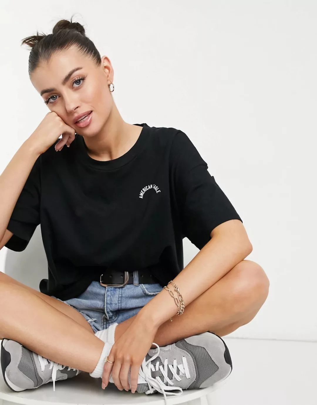 American Eagle – Locker geschnittenes T-Shirt in Schwarz günstig online kaufen