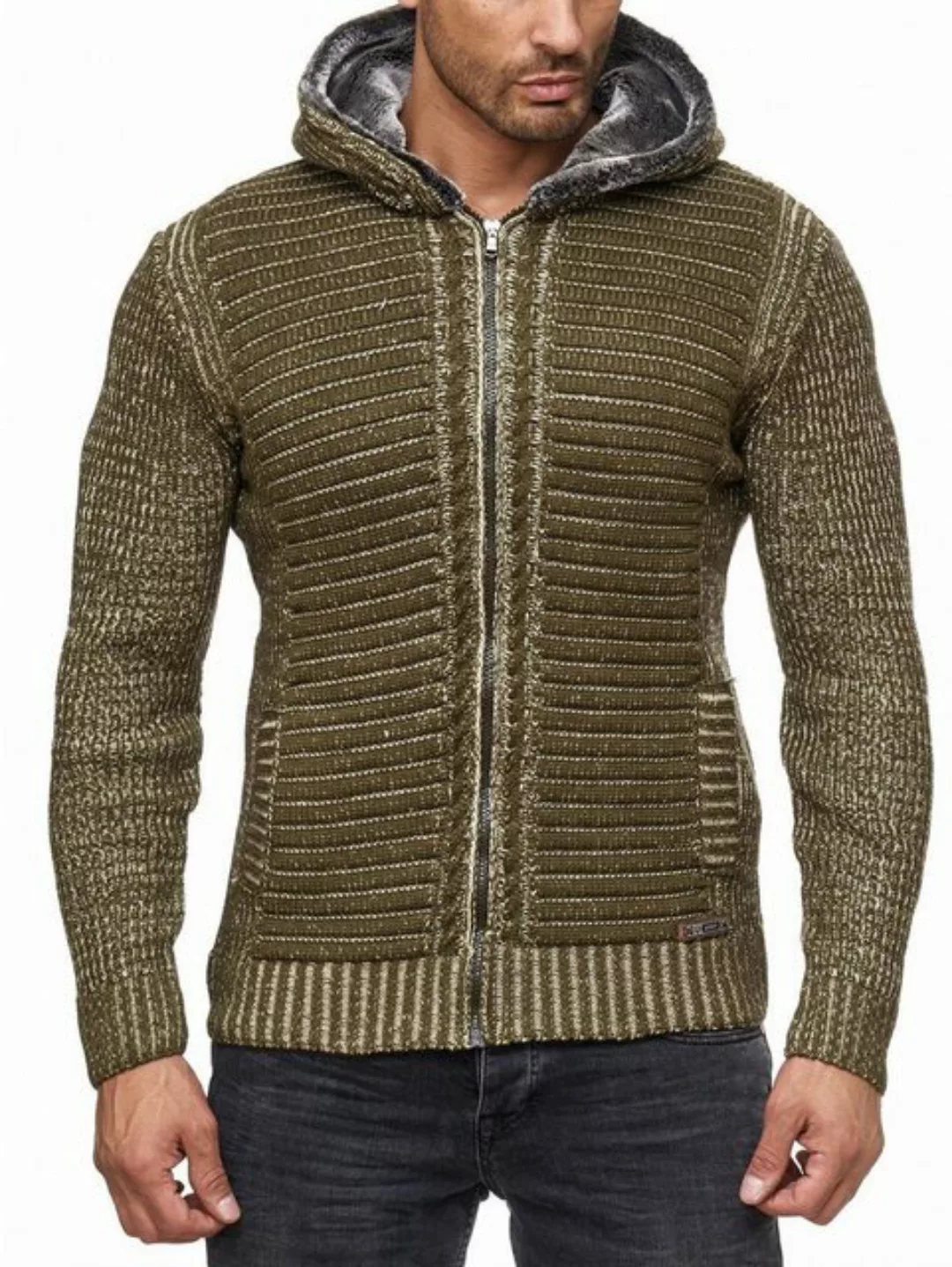 Reslad Strickjacke Herren Strickjacke warme Kapuzenjacke Fell-Kapuze Winter günstig online kaufen