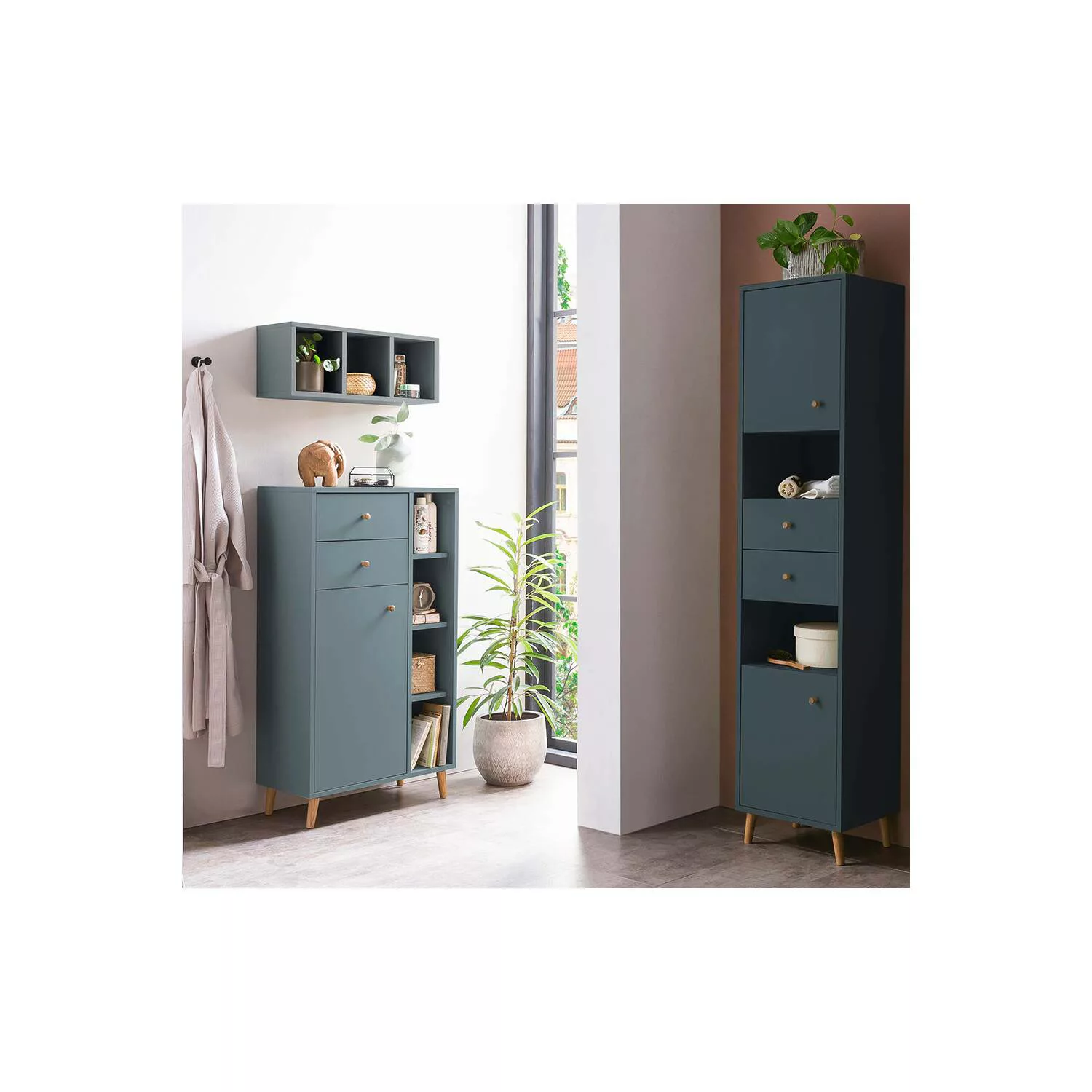 Badmöbel Set BELFORT-80 skandinavisches Design in blau günstig online kaufen
