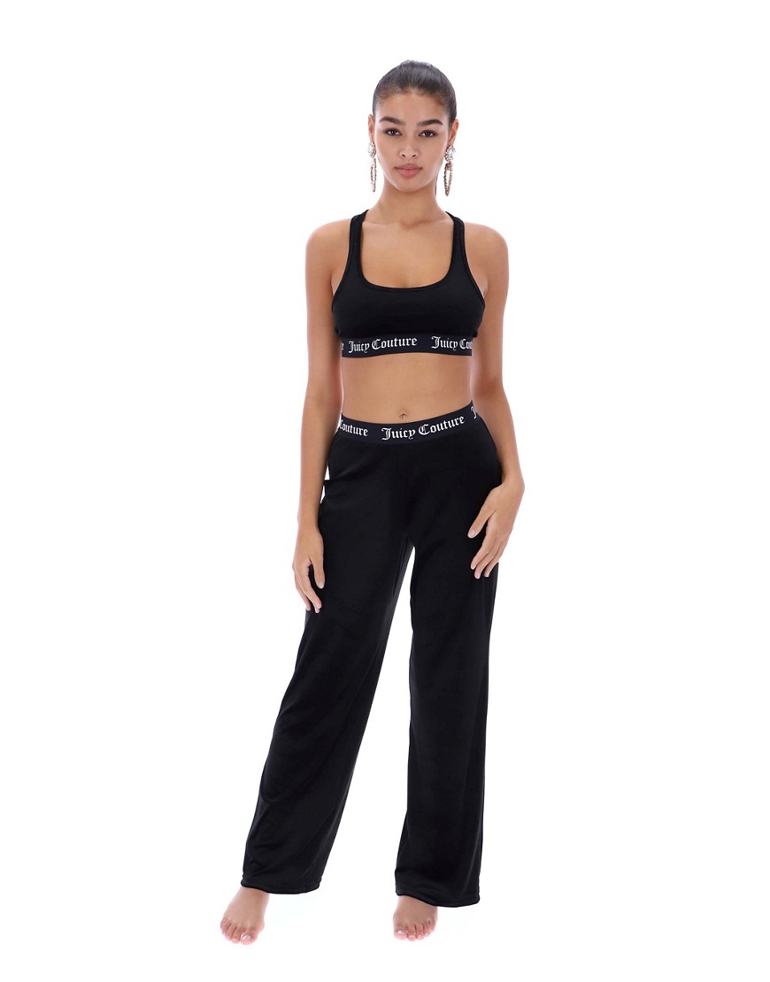 Juicy Couture – Pyjamahose aus Samt in Schwarz mit weitem Bein, Kombiteil günstig online kaufen