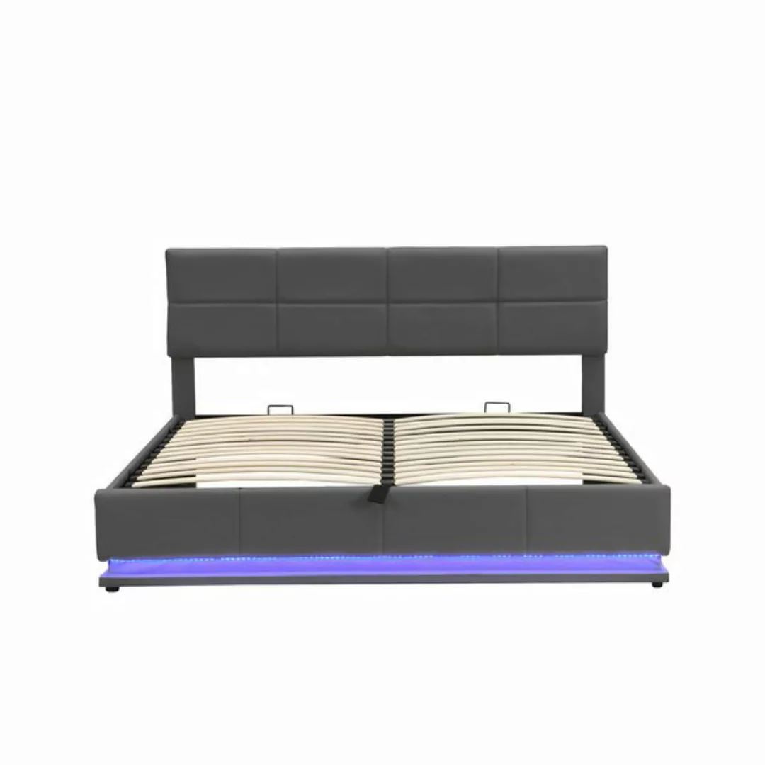 Gotagee Polsterbett Jugendbett Doppelbett LED Stauraum Kunstleder Flachbett günstig online kaufen