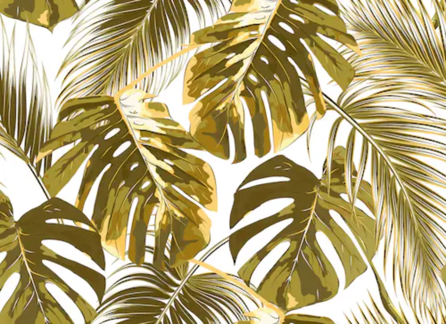 Fototapete Palmen Blätter Gelb Weiß 3,50 m x 2,55 m FSC® günstig online kaufen