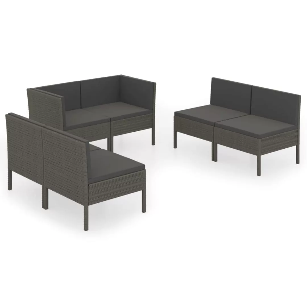 6-tlg. Garten-lounge-set Mit Auflagen Poly Rattan Grau günstig online kaufen