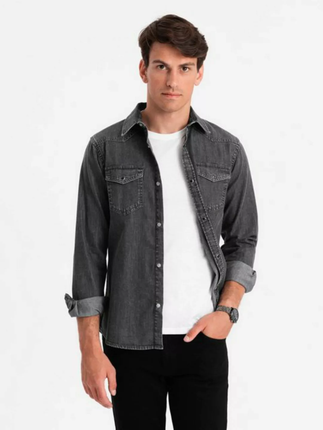 OMBRE Jeanshemd Jeanshemd mit Druckknopfverschluss günstig online kaufen