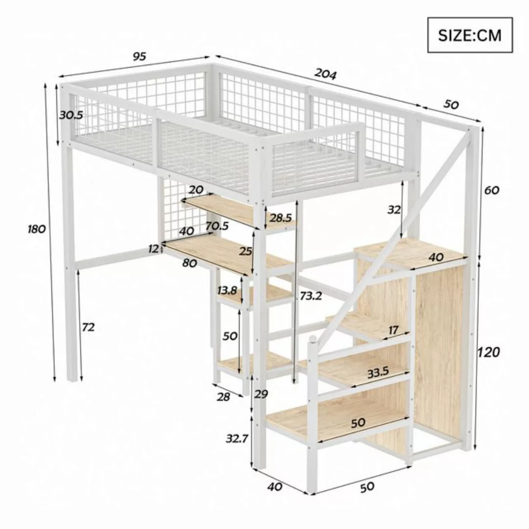 SeedWave Hochbett Hochbett mit Schreibtisch und Schrank, Metall-Stockbett 9 günstig online kaufen