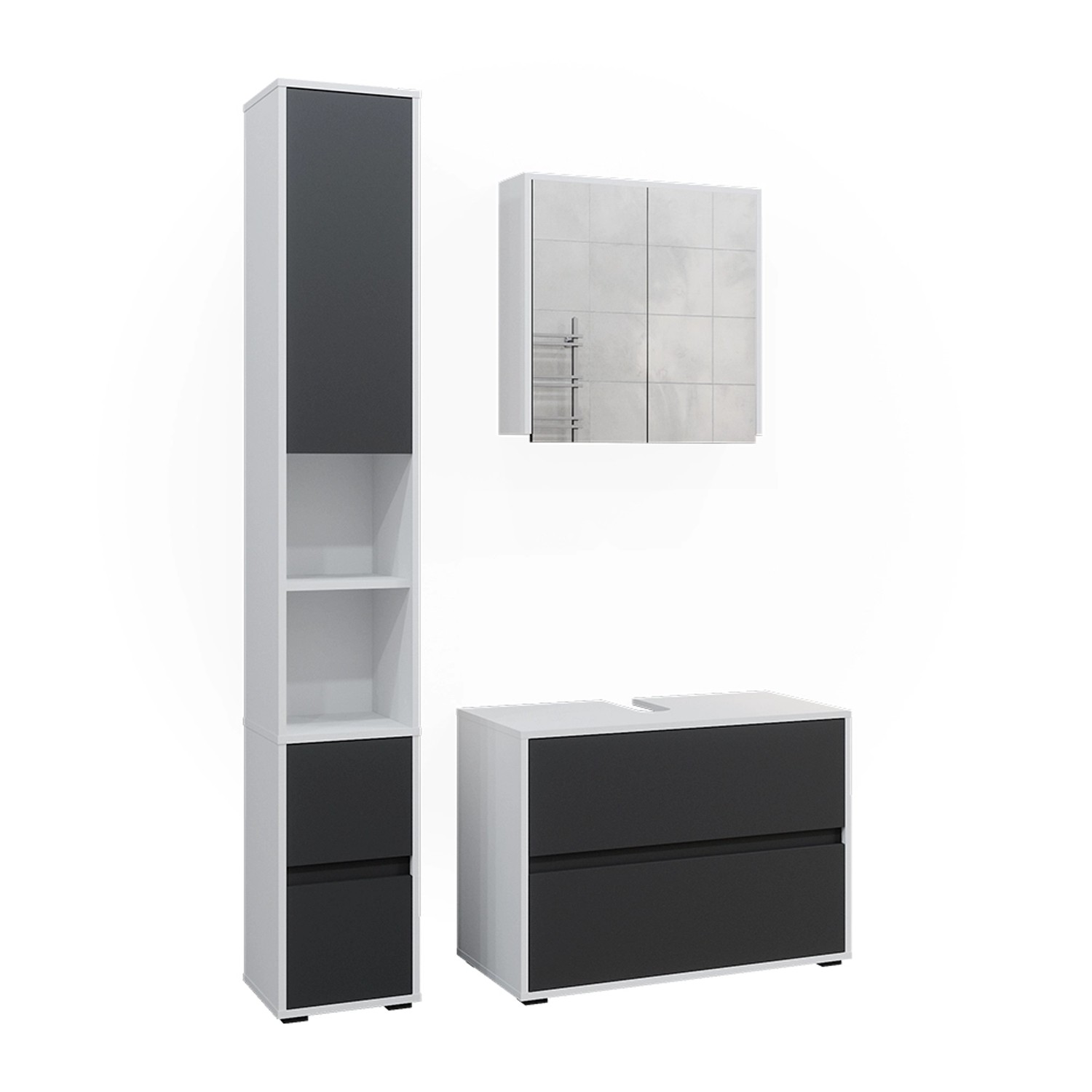 Vicco Badmöbel-Set Maltin Weiß/Anthrazit 3 Teile mit Hochschrank günstig online kaufen