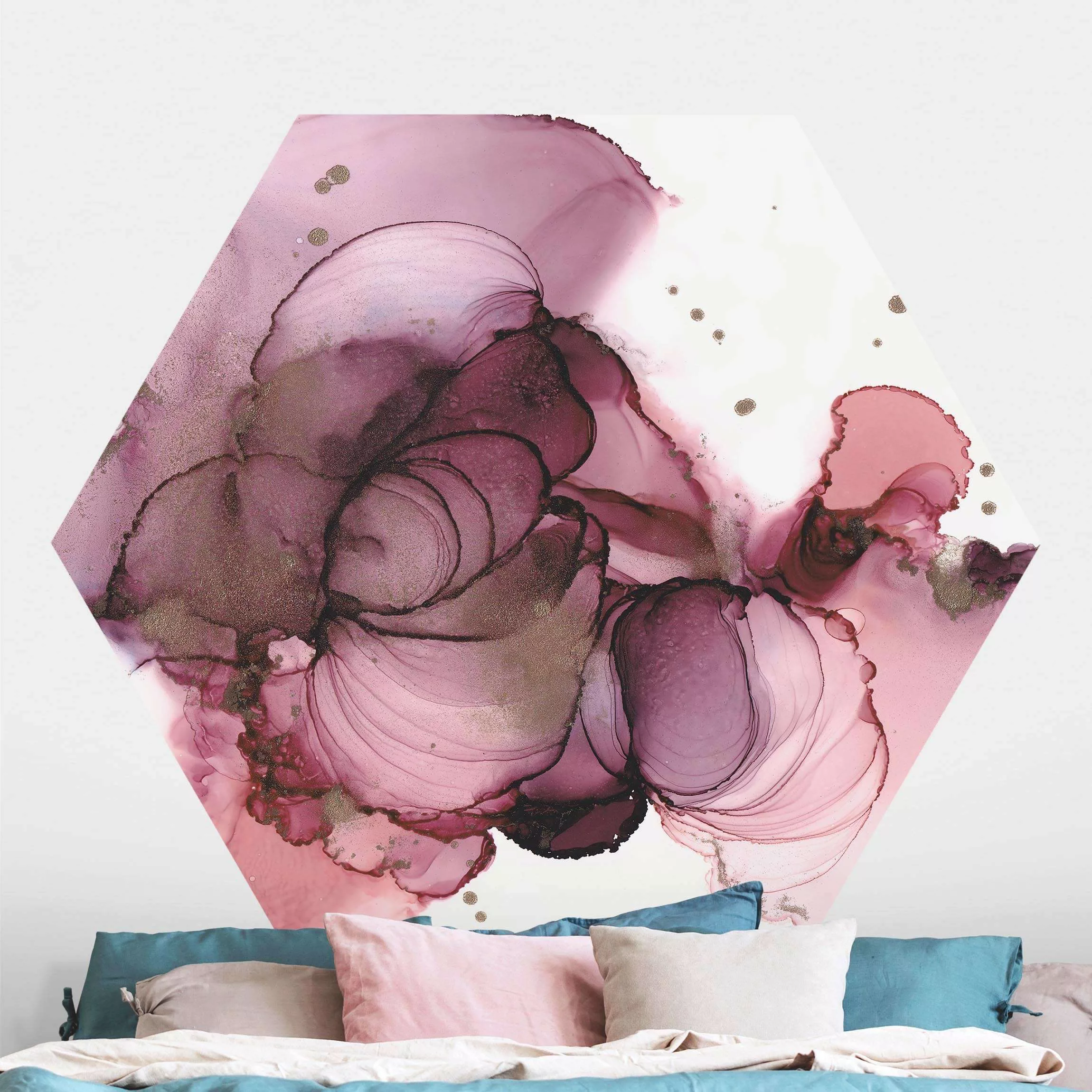 Hexagon Mustertapete selbstklebend Fließende Reinheit in Violett günstig online kaufen
