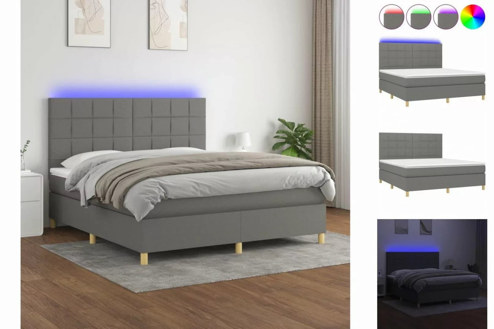 vidaXL Bettgestell Boxspringbett mit Matratze LED Dunkelgrau 160x200 cm Sto günstig online kaufen