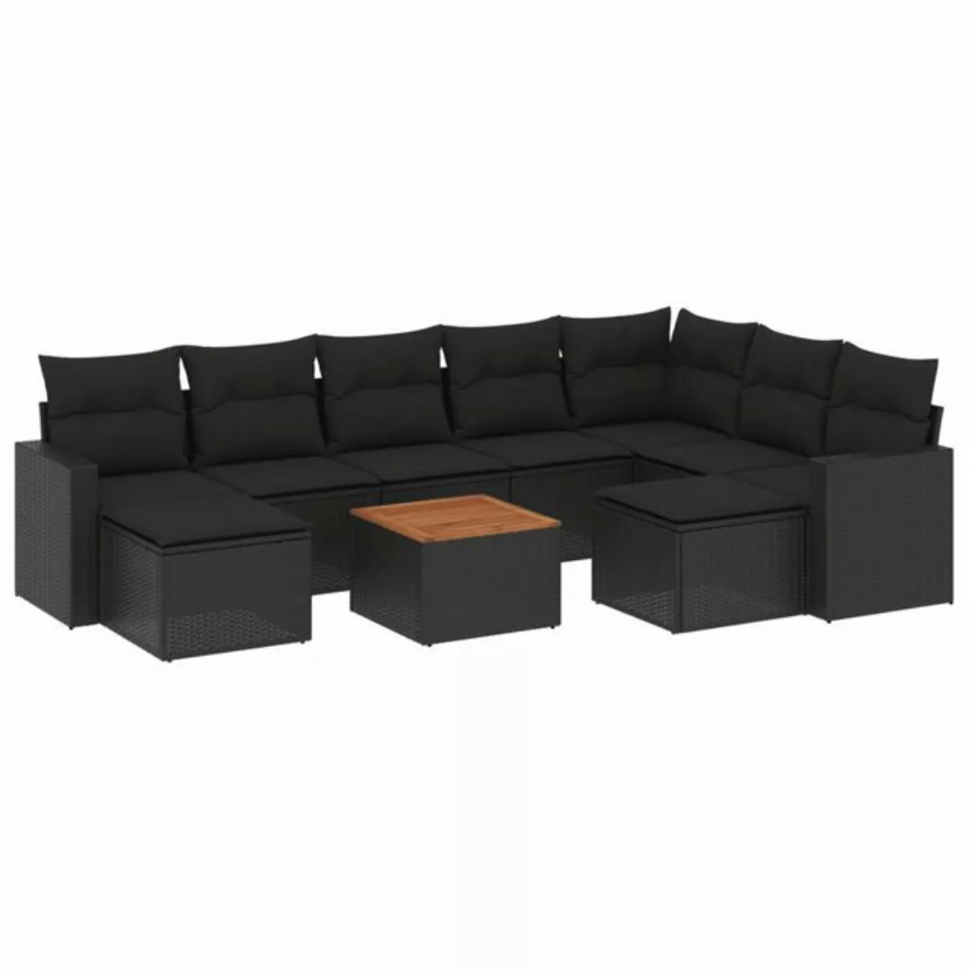 vidaXL Loungesofa 10-tlg. Garten-Sofagarnitur mit Kissen Schwarz Poly Ratta günstig online kaufen