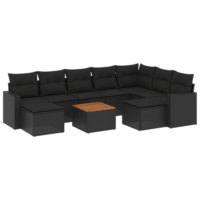 vidaXL Sofaelement 10-tlg. Garten-Sofagarnitur mit Kissen Schwarz Poly Ratt günstig online kaufen