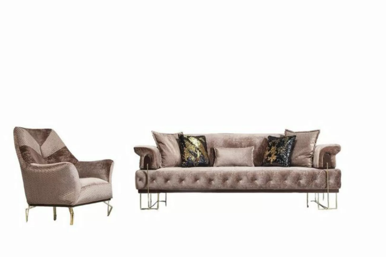 Xlmoebel Sofa Braun Sofa Set 3+1 Chesterfield Wohnzimmer Polsterung, 2 Teil günstig online kaufen