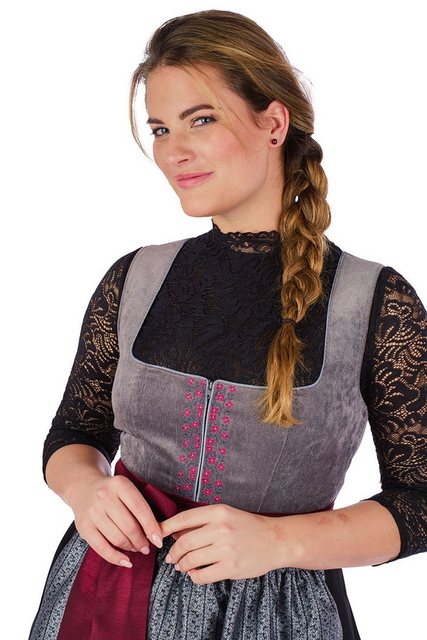 Spieth & Wensky Dirndl Cord Dirndl 2tlg. - ASTRID - grau/schwarz/rot günstig online kaufen