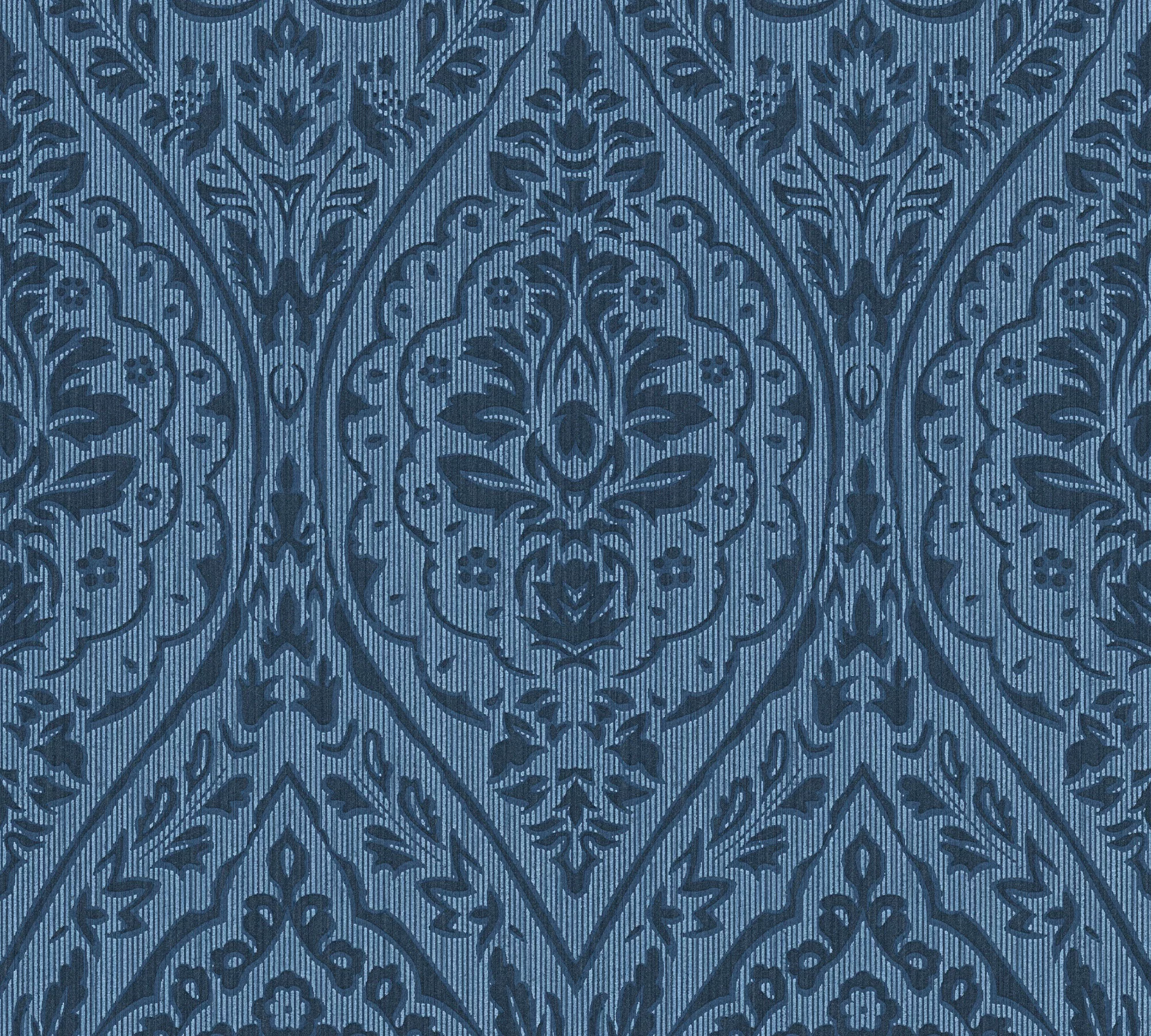 Bricoflor Ornament Tapete Blau Elegante Vlies Textiltapete mit Barock Muste günstig online kaufen