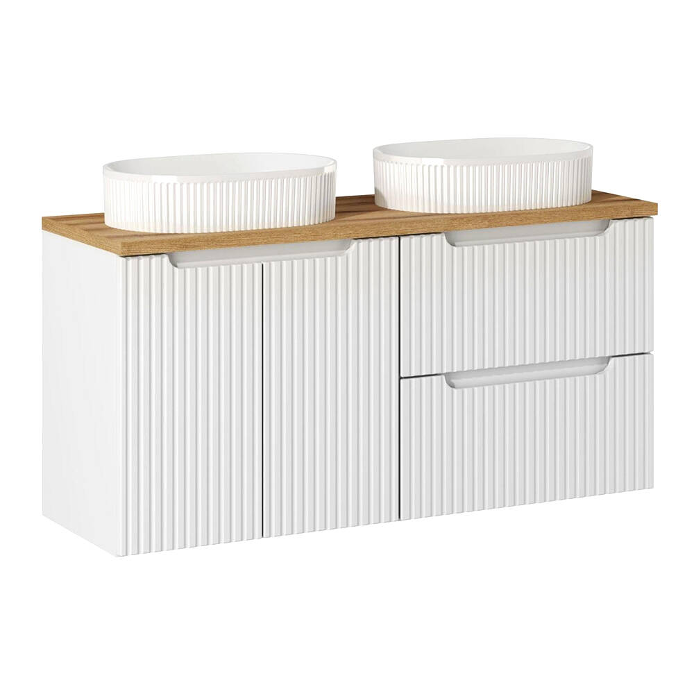 Doppelwaschtisch 120cm mit Keramikwaschbecken, weiß und Eiche, NEWPORT-56-W günstig online kaufen