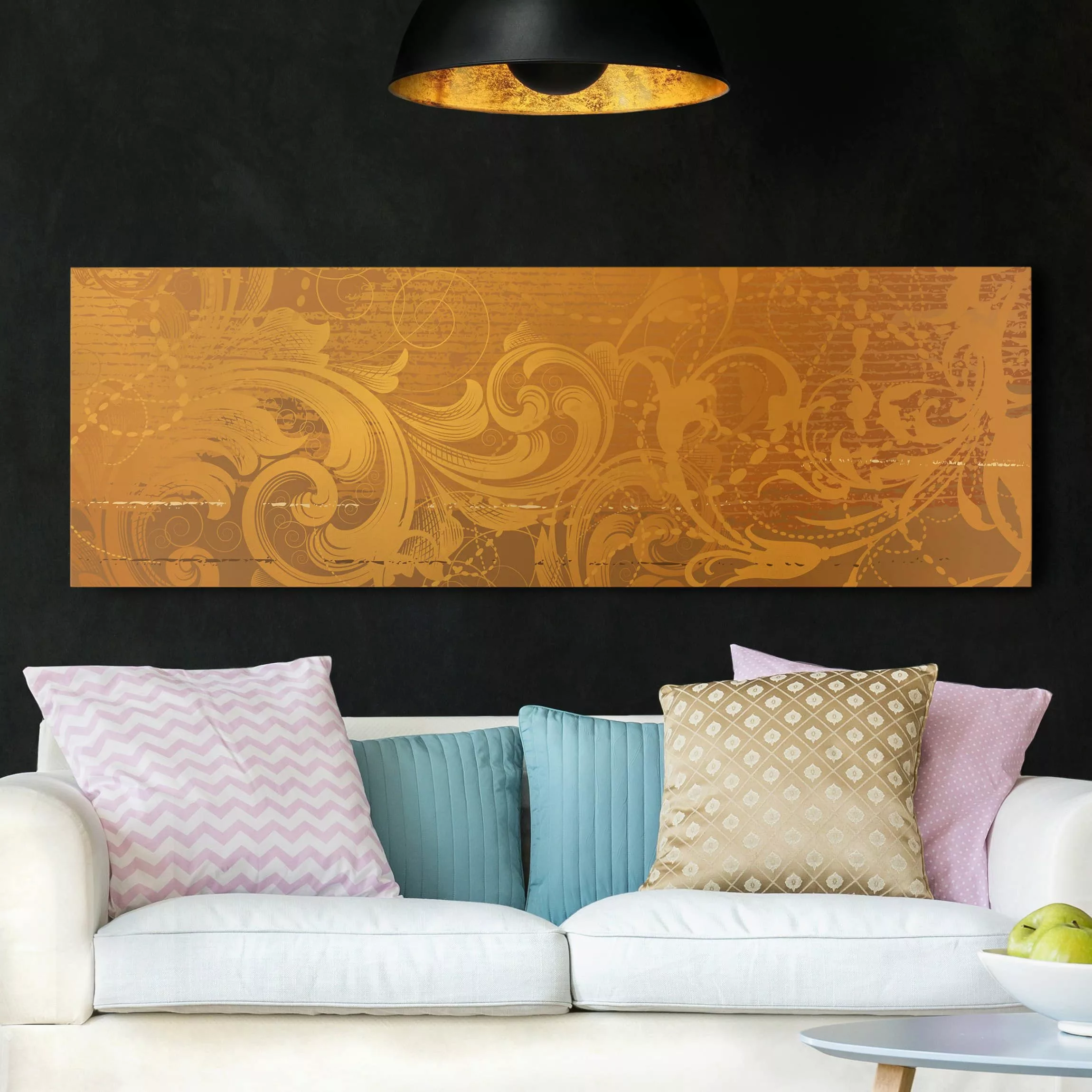 Leinwandbild Muster - Panorama Goldener Barock günstig online kaufen
