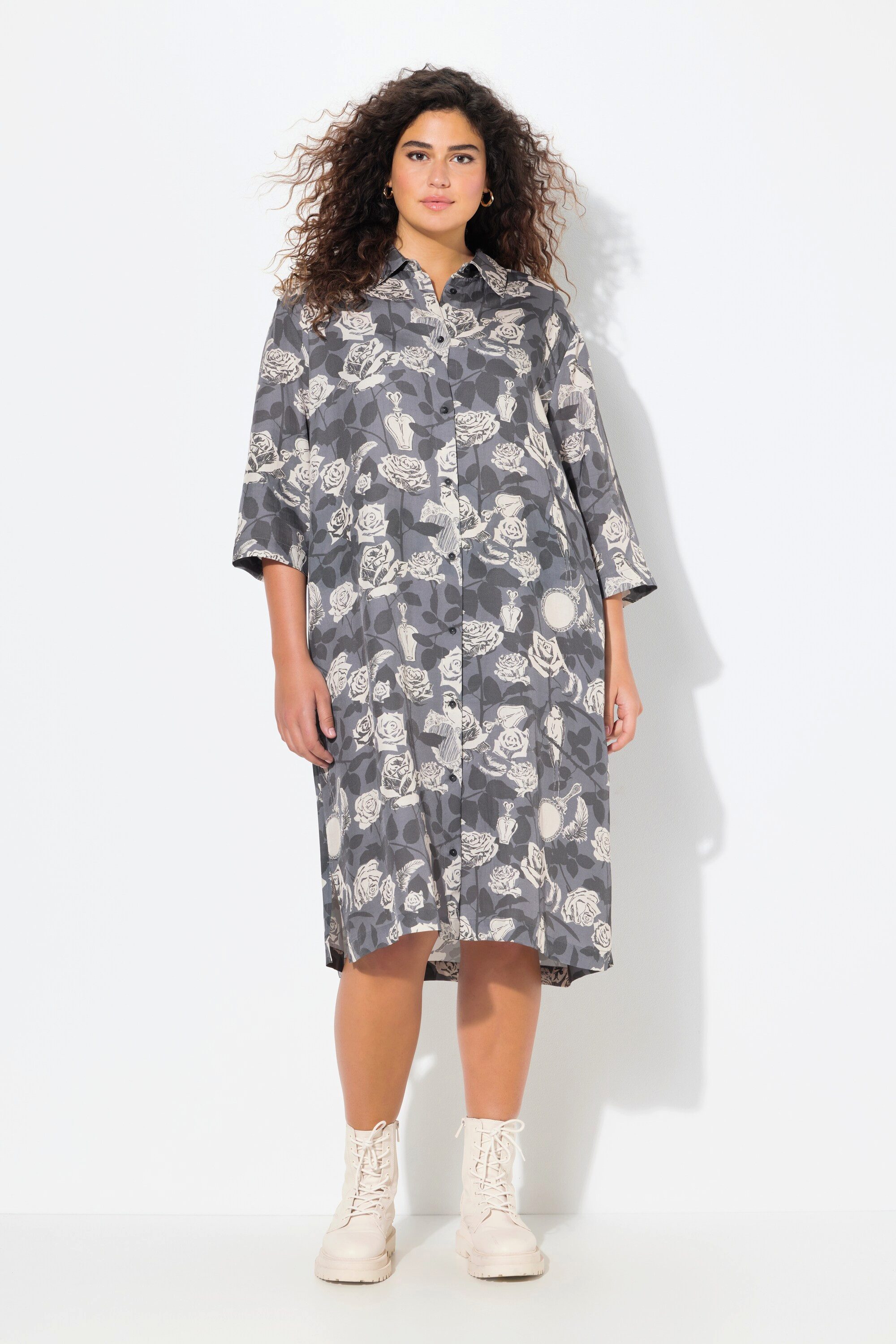 Ulla Popken Jerseykleid Blusenkleid A-Linie Hemdkragen günstig online kaufen
