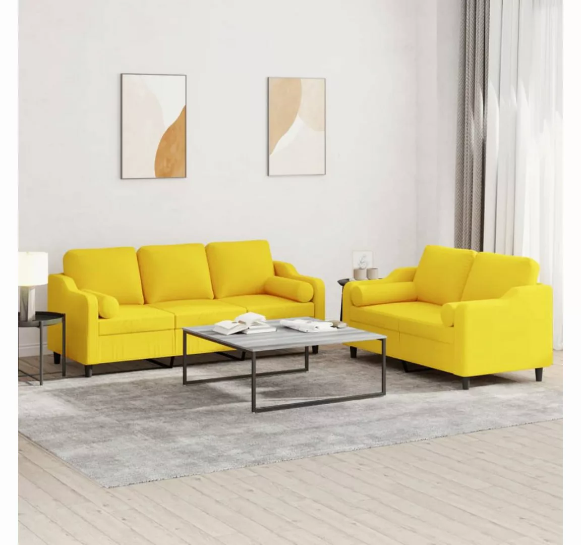 vidaXL Sofa Sofagarnitur Set mit Kissen Stoff, 2-tlg., Gelb günstig online kaufen