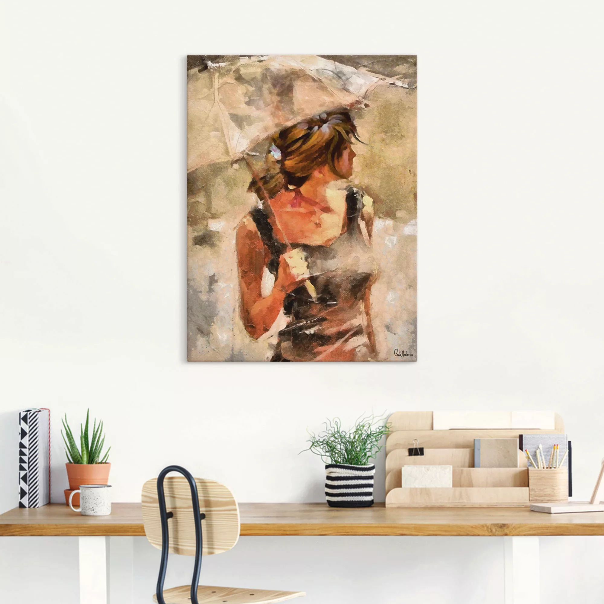 Artland Wandbild »Lady mit Regenschirm«, Portrait, (1 St.), als Leinwandbil günstig online kaufen